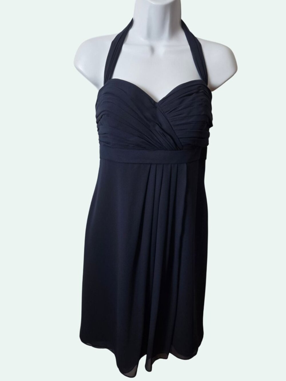 Bill Levkoff Navy Halter Chiffon Dress 1960s-Inspired / Mid-Century Elegance